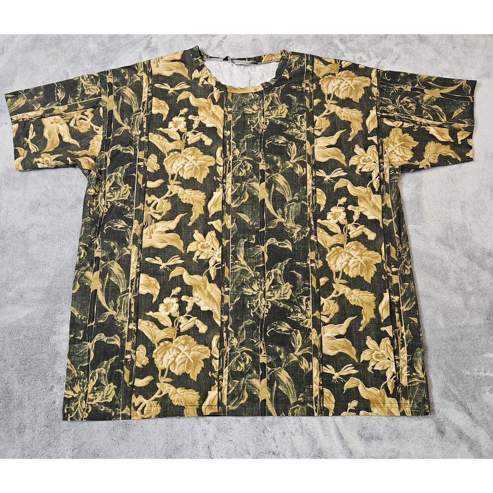 Gary Graham 422 Top Women's Small Green Yellow Floral Short Sleeve Fairy Earthy